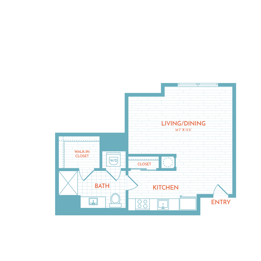 Floor plan layout diagram for A2 | Studio | 1 Bath